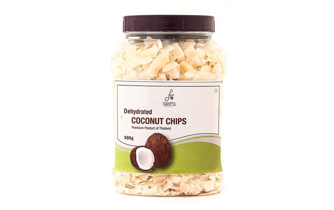 Flyberry Gourmet Dehydrated Coconut Chips    Plastic Jar  500 grams